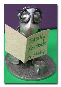 Shelly the Solo Build It! tortoise reads the book Totally Tortoise by Shelly